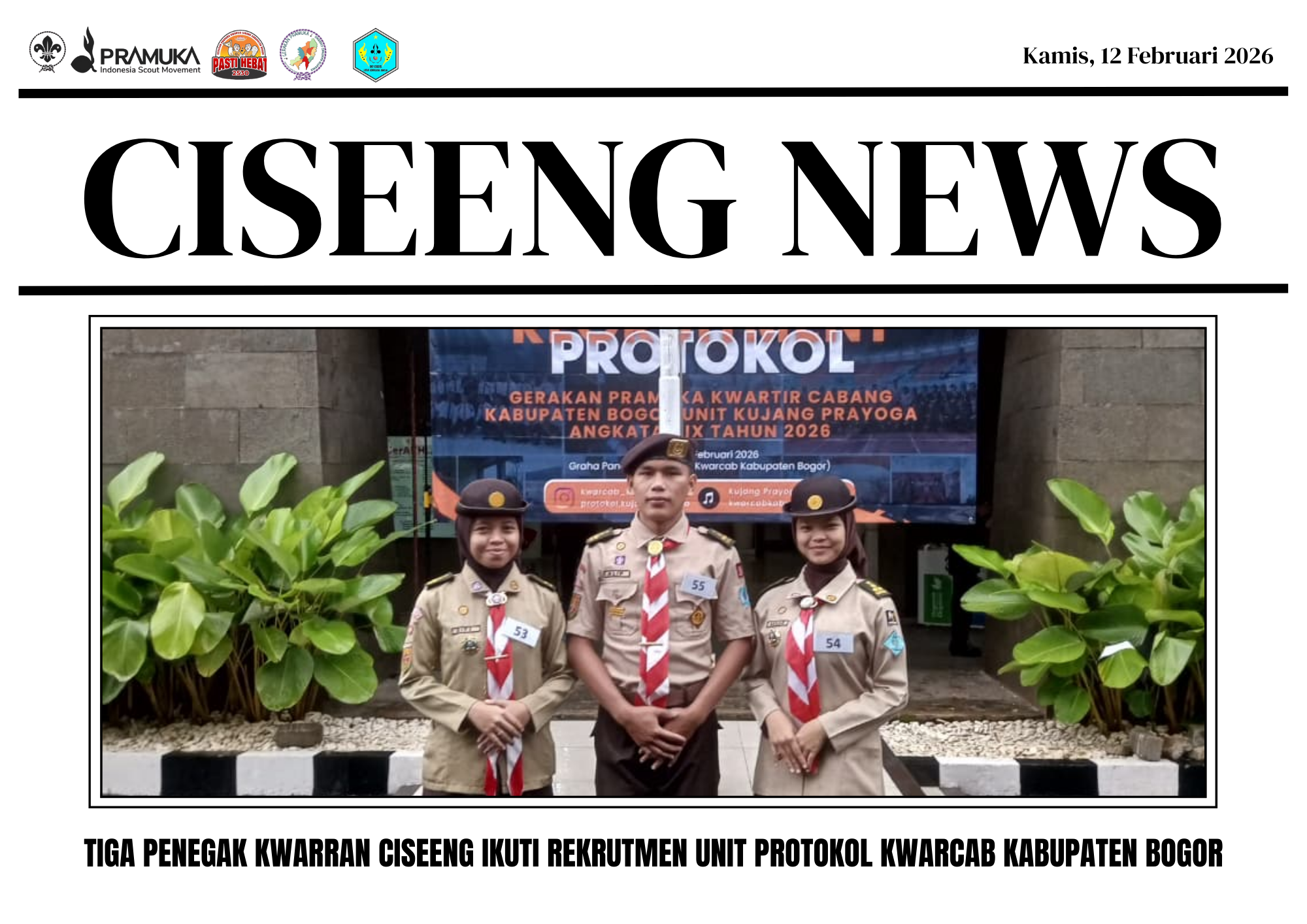 Tiga Penegak Kwarran Ciseeng Ikuti Rekrutmen Unit Protokol Kwarcab Kabupaten Bogor Tahun 2026