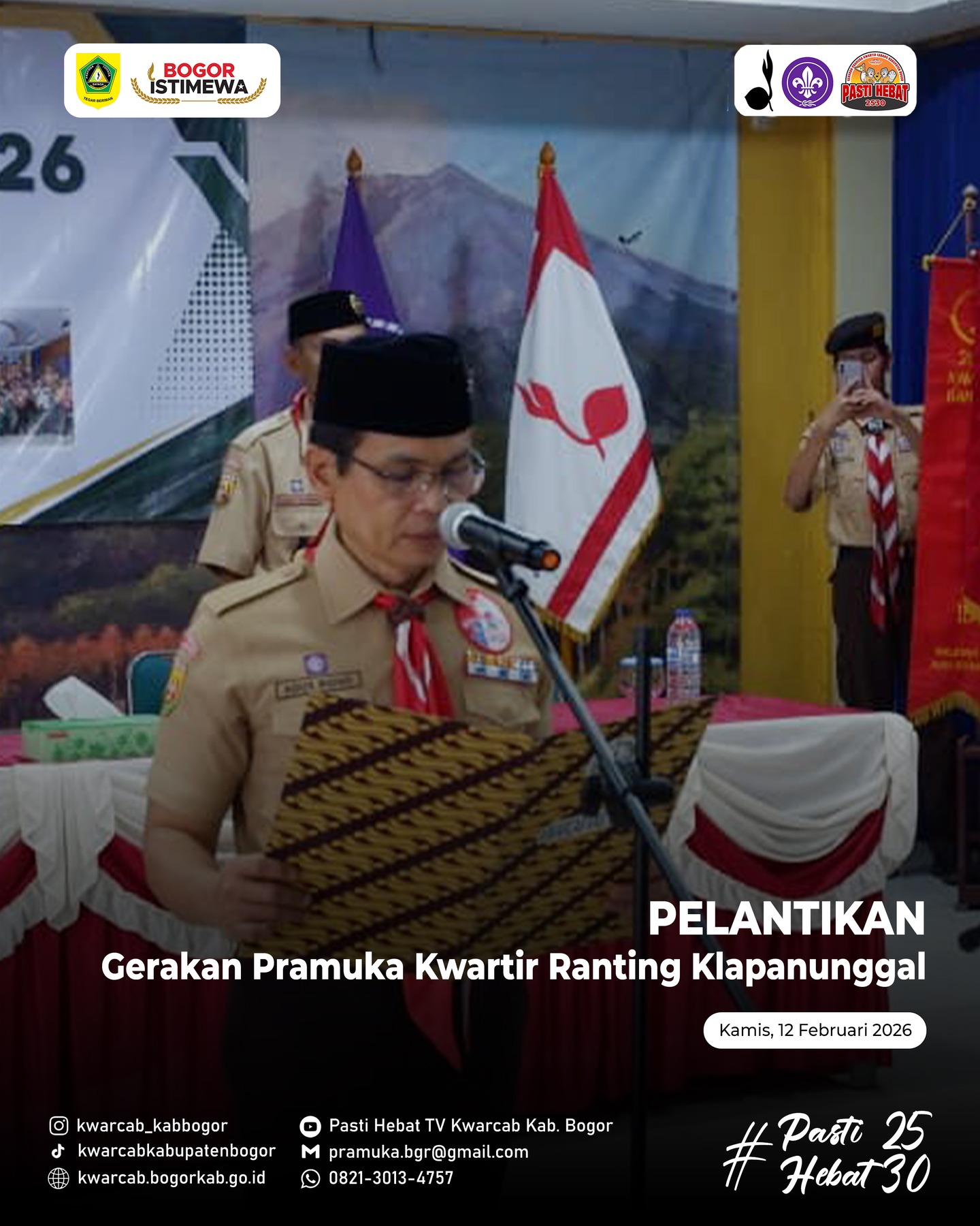 Ketua Kwarcab Bogor Lantik Pengurus Kwarran Klapanunggal, Semangat Baru Pembinaan Generasi Muda
