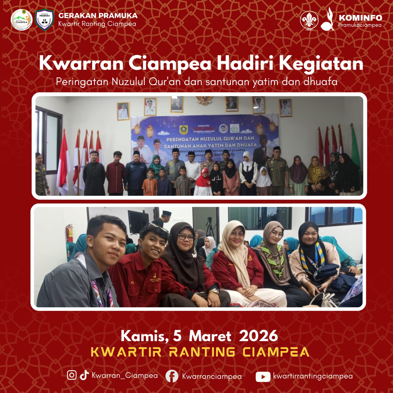 Kwarran Ciampea Ikuti Peringatan Malam Nuzulul Qur’an dan Santunan Anak Yatim Bersama Pemerintah Kecamatan Ciampea