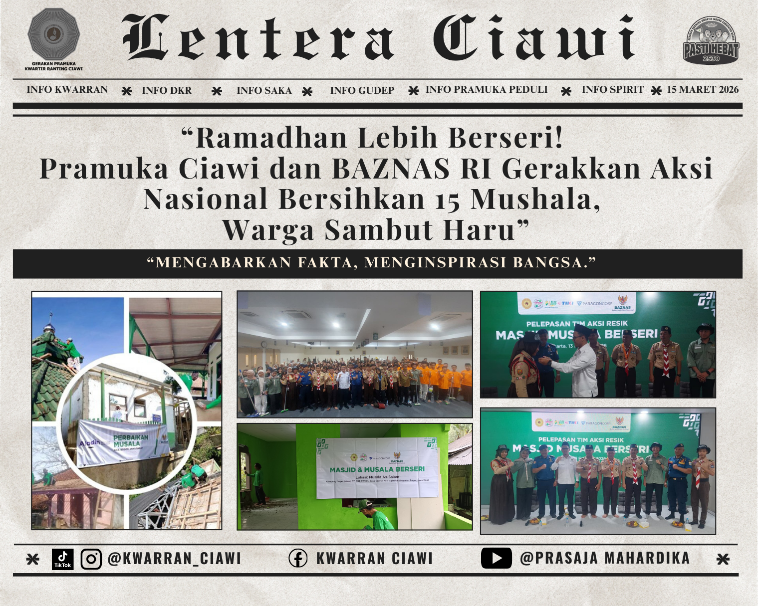“Ramadhan Lebih Berseri! Pramuka Ciawi dan BAZNAS RI Gerakkan Aksi Nasional Bersihkan 15 Mushala, Warga Sambut Haru”