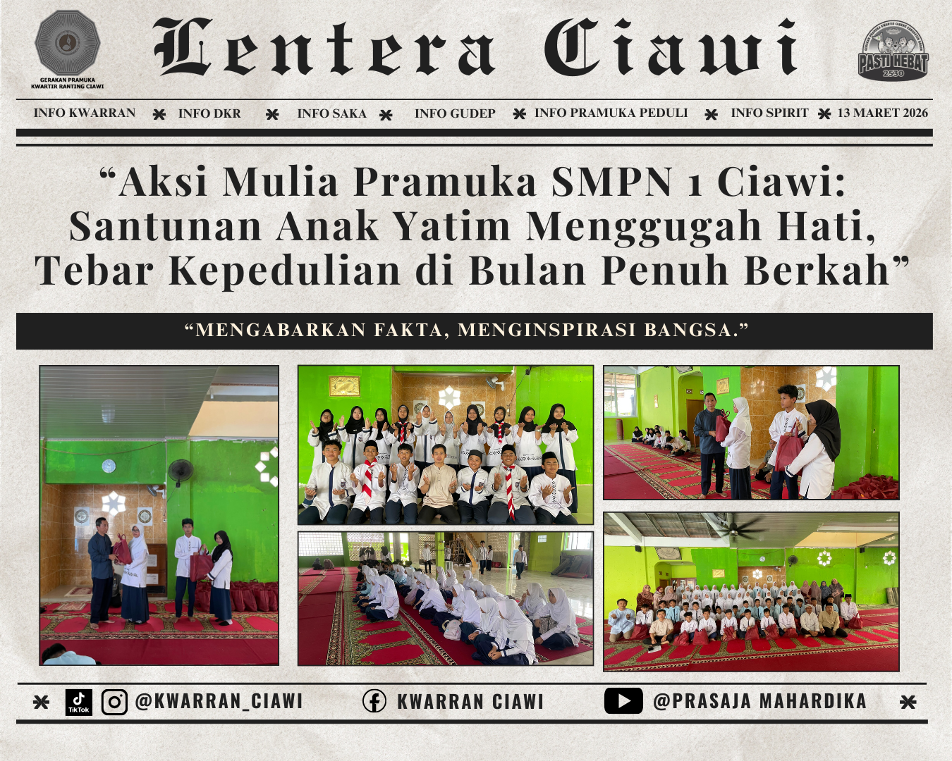 “Aksi Mulia Pramuka SMPN 1 Ciawi: Santunan Anak Yatim Menggugah Hati, Tebar Kepedulian di Bulan Penuh Berkah”