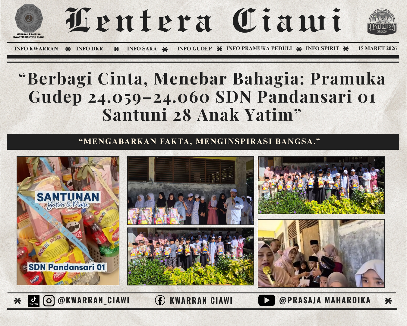 “Berbagi Cinta, Menebar Bahagia: Pramuka Gudep 24.059–24.060 SDN Pandansari 01 Santuni 28 Anak Yatim”