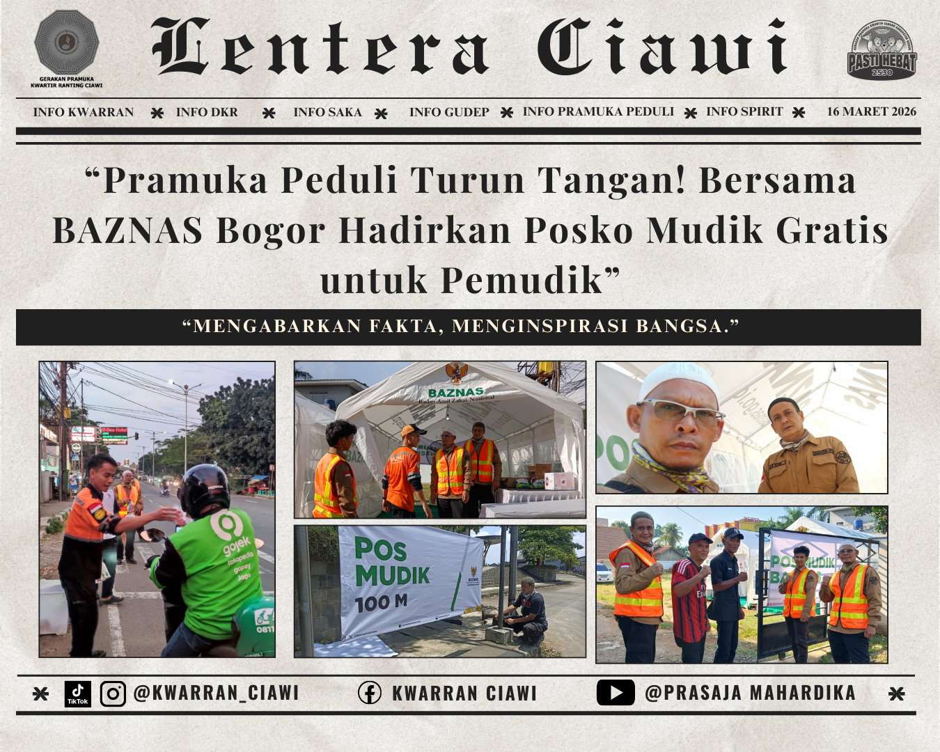 “Pramuka Peduli Turun Tangan! Bersama BAZNAS Bogor Hadirkan Posko Mudik Gratis untuk Pemudik”