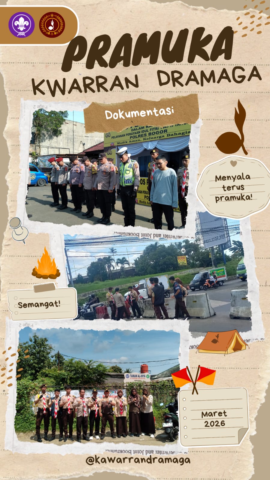 PRAMUKA PEDULI DAN SAKA BHAYANGKARA KWARRAN DRAMAGA AMANKAN ARUS MUDIK LEBARAN 1447 H