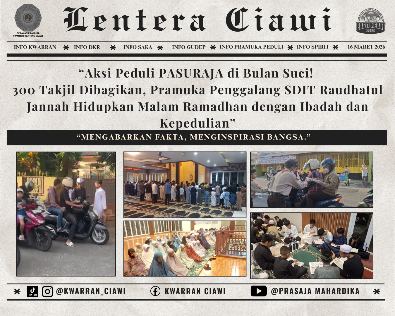 “Aksi Peduli PASURAJA di Bulan Suci! 300 Takjil Dibagikan, Pramuka Penggalang SDIT Raudhatul Jannah Hidupkan Malam Ramadhan dengan Ibadah dan Kepedulian”