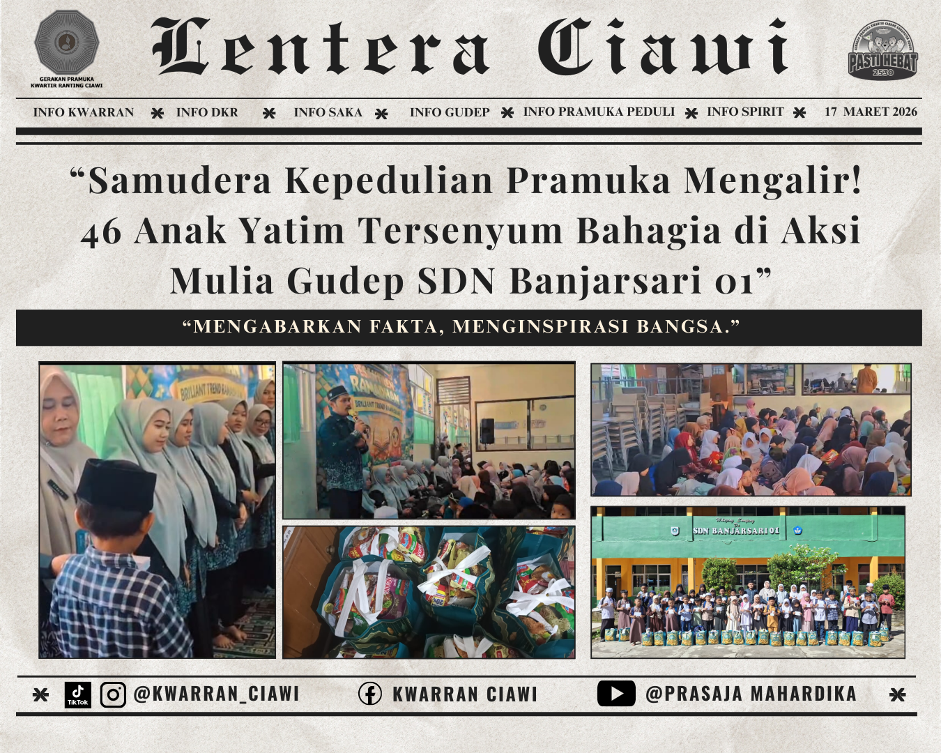 “Samudera Kepedulian Pramuka Mengalir! 46 Anak Yatim Tersenyum Bahagia di Aksi Mulia Gudep SDN Banjarsari 01”