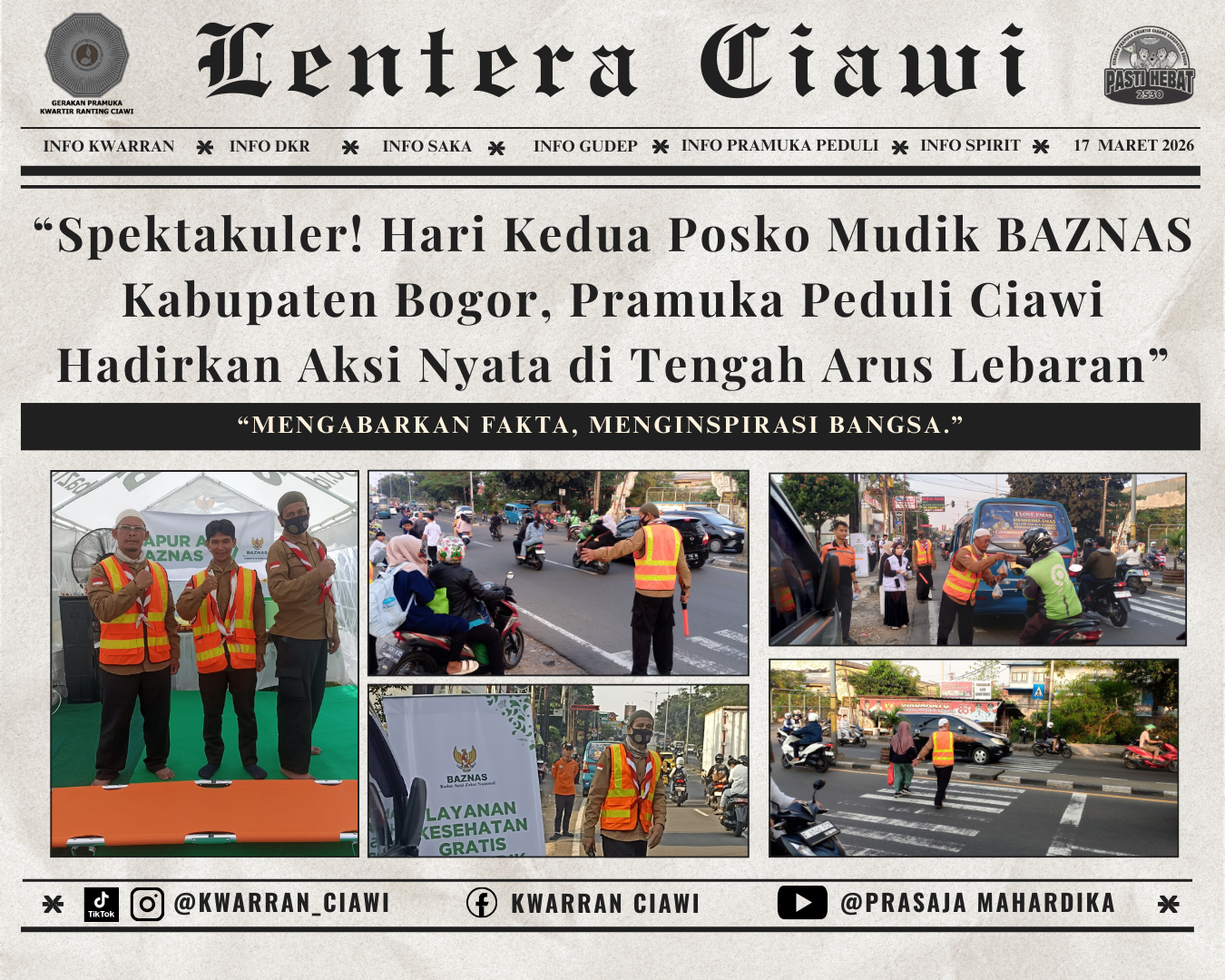 “Spektakuler! Hari Kedua Posko Mudik BAZNAS Kabupaten Bogor, Pramuka Peduli Ciawi Hadirkan Aksi Nyata di Tengah Arus Lebaran”