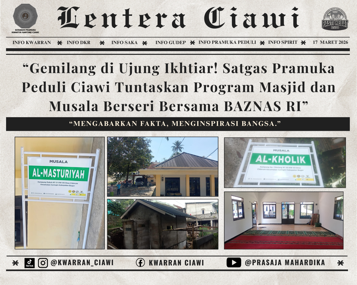 “Gemilang di Ujung Ikhtiar! Satgas Pramuka Peduli Ciawi Tuntaskan Program Masjid dan Musala Berseri Bersama BAZNAS RI”