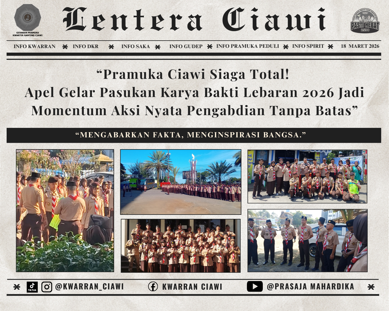 “Pramuka Ciawi Siaga Total! Apel Gelar Pasukan Karya Bakti Lebaran 2026 Jadi Momentum Aksi Nyata Pengabdian Tanpa Batas”