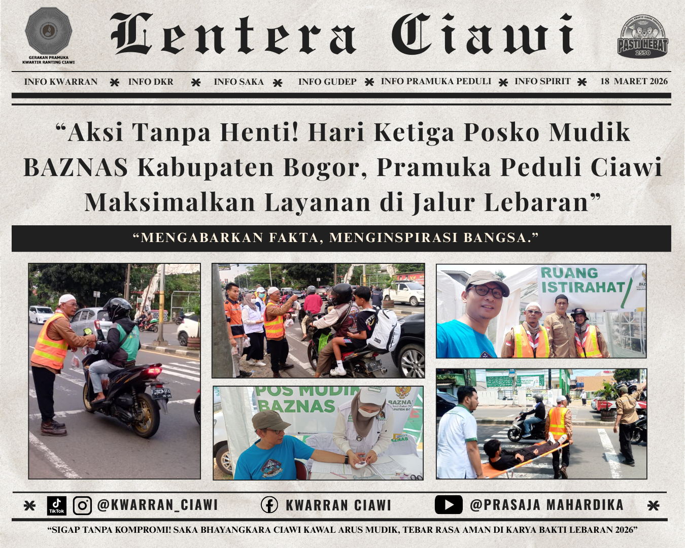 “Aksi Tanpa Henti! Hari Ketiga Posko Mudik BAZNAS Kabupaten Bogor, Pramuka Peduli Ciawi Maksimalkan Layanan di Jalur Lebaran”