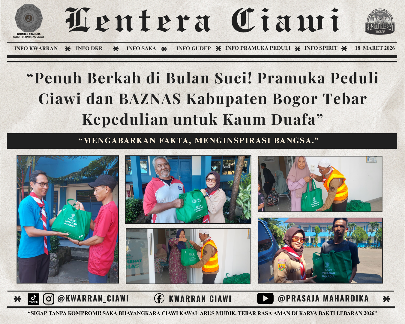 “Penuh Berkah di Bulan Suci! Pramuka Peduli Ciawi dan BAZNAS Kabupaten Bogor Tebar Kepedulian untuk Kaum Duafa”