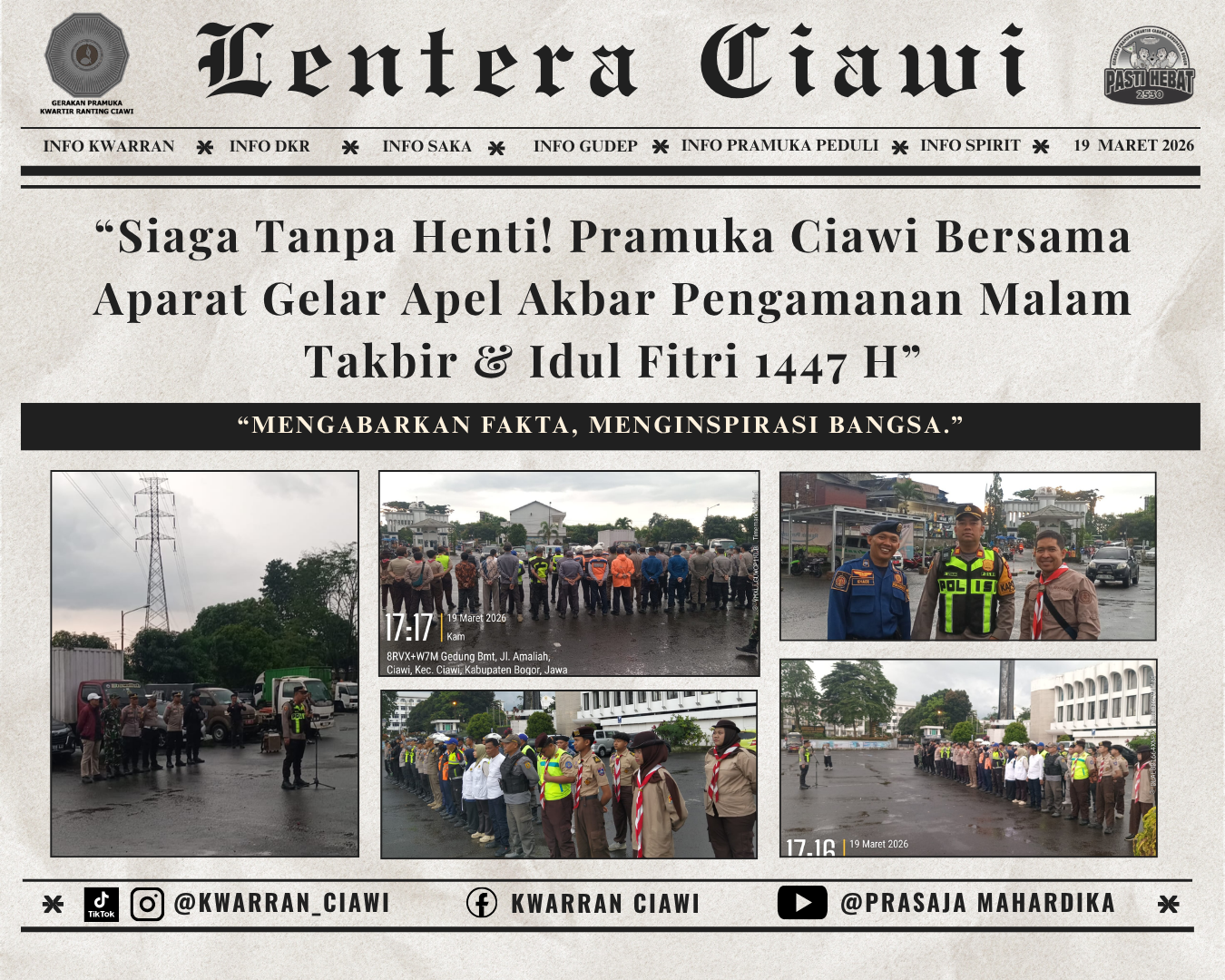 “Siaga Tanpa Henti! Pramuka Ciawi Bersama Aparat Gelar Apel Akbar Pengamanan Malam Takbir & Idul Fitri 1447 H”
