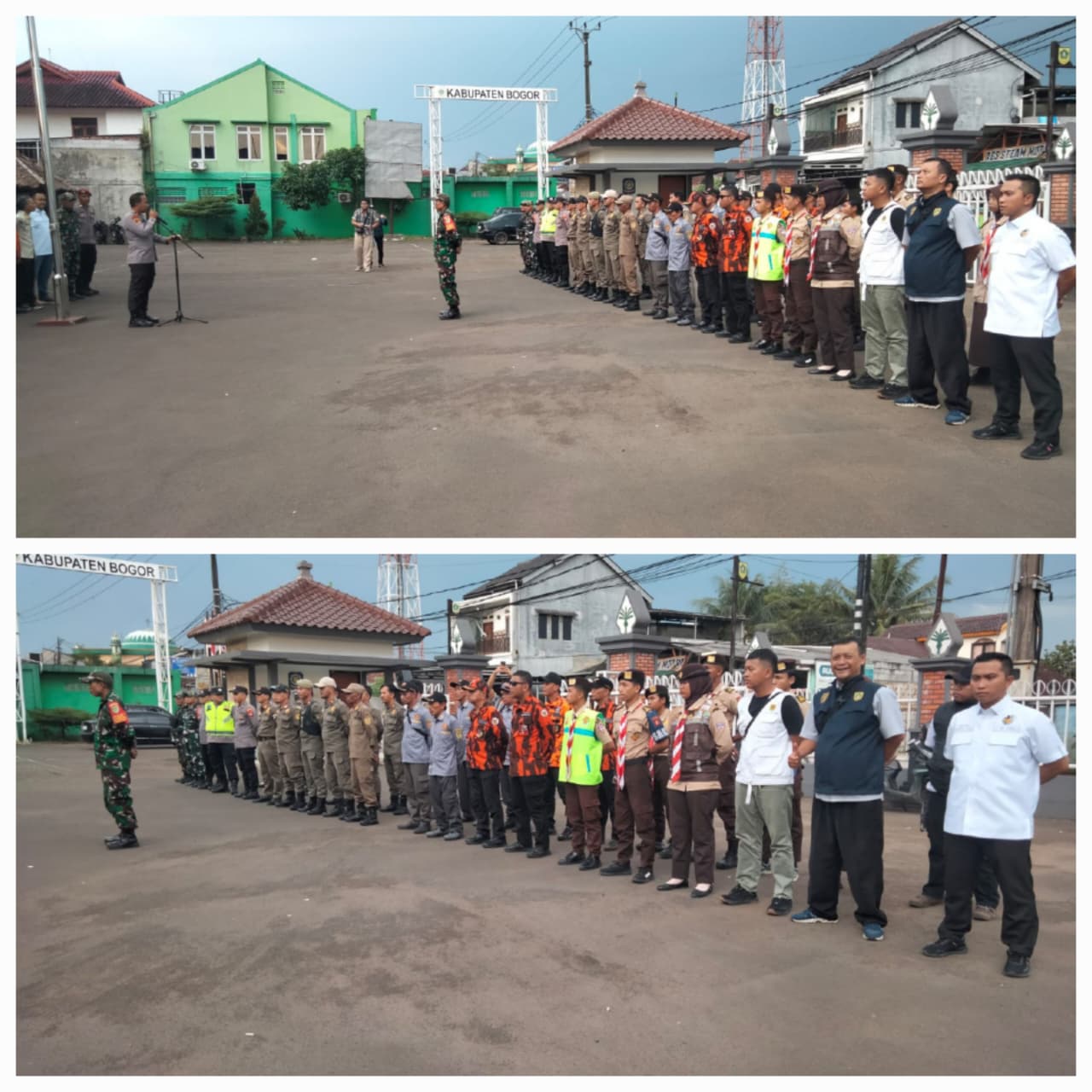 H-1 LEBARAN, KWARRAN DRAMAGA IKUTI APEL GABUNGAN PENGAMANAN MUDIK DI KECAMATAN DRAMAGA YANG PIMPIN POLSEK DRAMAGA