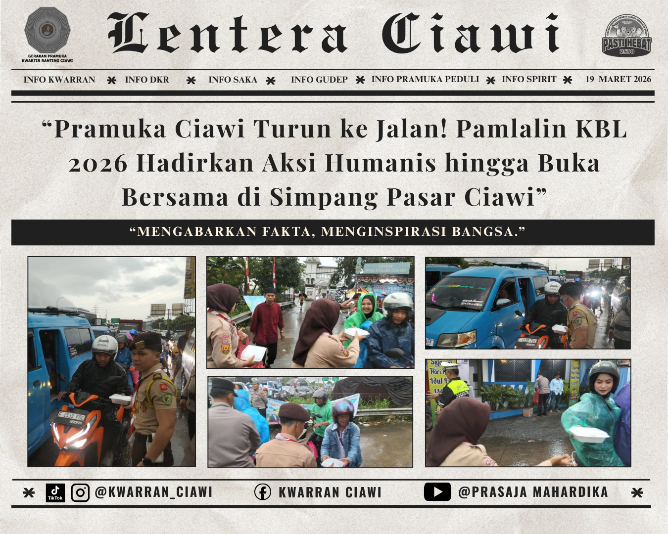 “Pramuka Ciawi Turun ke Jalan! Pamlalin KBL 2026 Hadirkan Aksi Humanis hingga Buka Bersama di Simpang Pasar Ciawi”