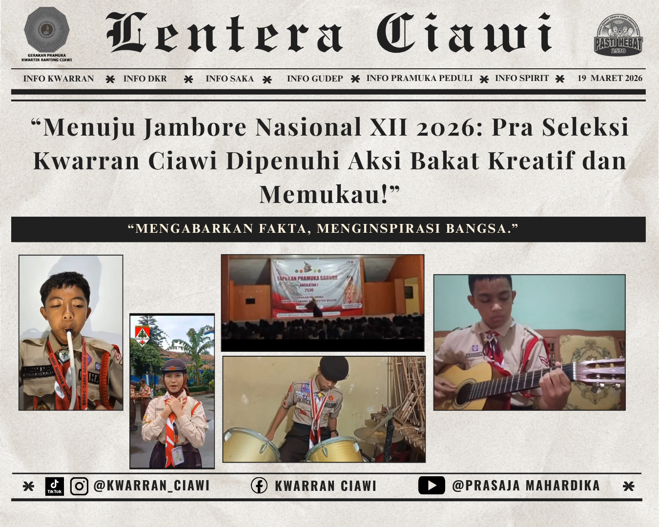 “Menuju Jambore Nasional XII 2026: Pra Seleksi Kwarran Ciawi Dipenuhi Aksi Bakat Kreatif dan Memukau!”