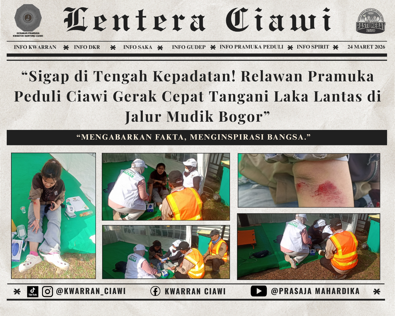 “Sigap di Tengah Kepadatan! Relawan Pramuka Peduli Ciawi Gerak Cepat Tangani Laka Lantas di Jalur Mudik Bogor”