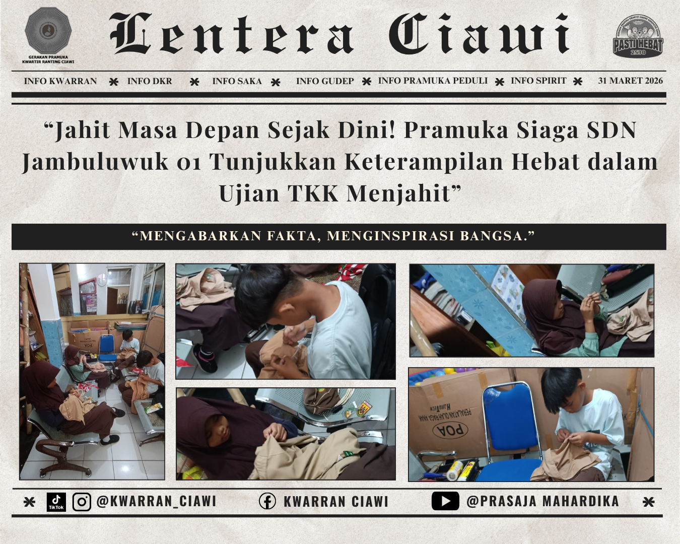 “Jahit Masa Depan Sejak Dini! Pramuka Siaga SDN Jambuluwuk 01 Tunjukkan Keterampilan Hebat dalam Ujian TKK Menjahit”