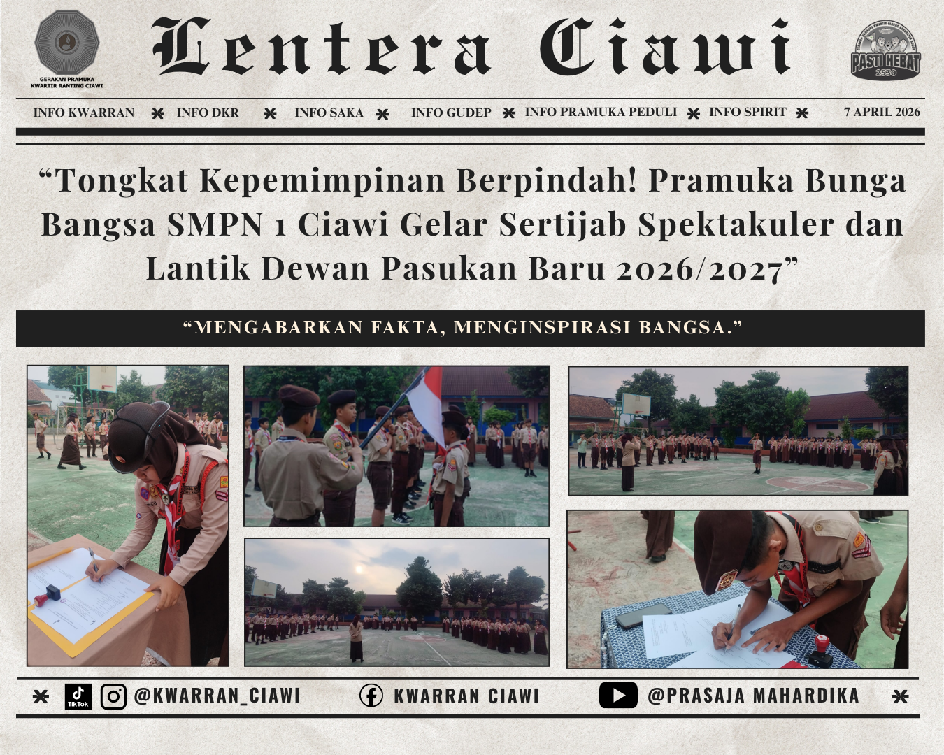 “Tongkat Kepemimpinan Berpindah! Pramuka Bunga Bangsa SMPN 1 Ciawi Gelar Sertijab Spektakuler dan Lantik Dewan Pasukan Baru 2026/2027”