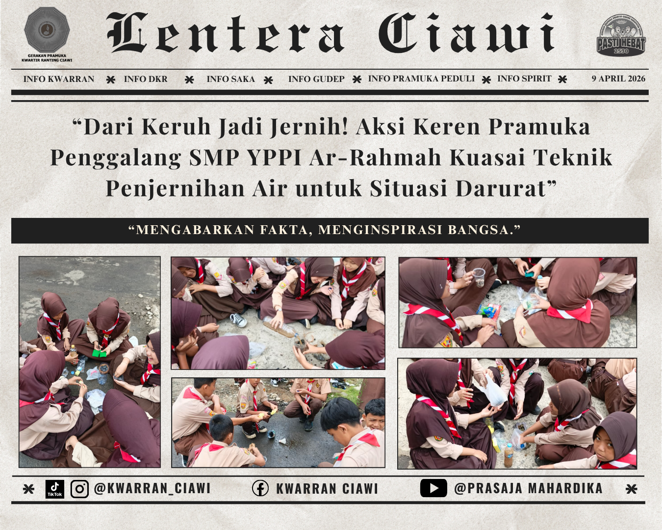 “Dari Keruh Jadi Jernih! Aksi Keren Pramuka Penggalang SMP YPPI Ar-Rahmah Kuasai Teknik Penjernihan Air untuk Situasi Darurat”