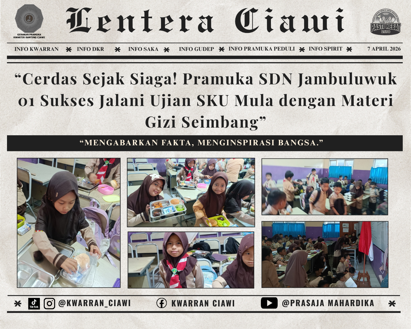 “Cerdas Sejak Siaga! Pramuka SDN Jambuluwuk 01 Sukses Jalani Ujian SKU Mula dengan Materi Gizi Seimbang”