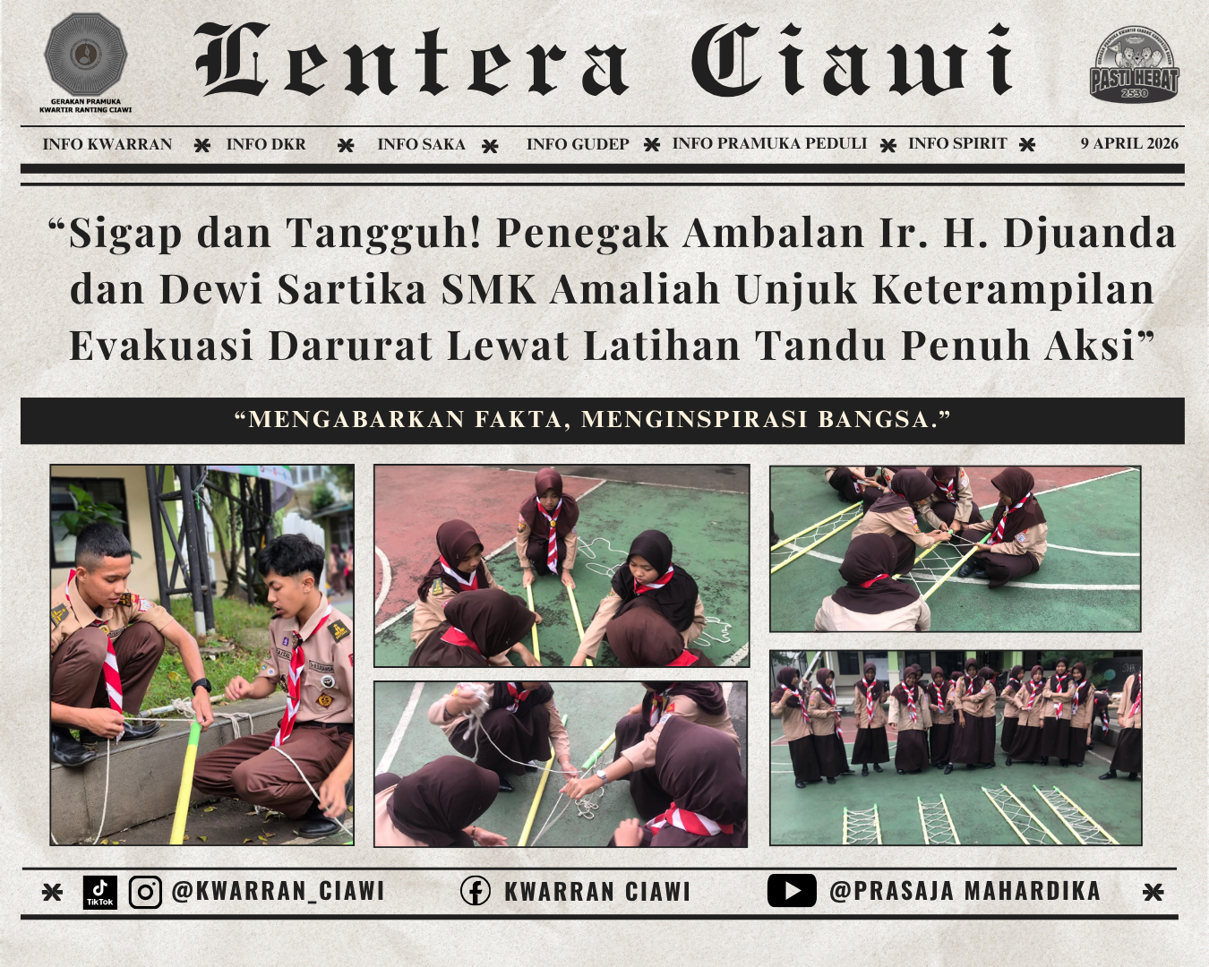“Sigap dan Tangguh! Penegak Ambalan Ir. H. Djuanda dan Dewi Sartika SMK Amaliah Unjuk Keterampilan Evakuasi Darurat Lewat Latihan Tandu Penuh Aksi”