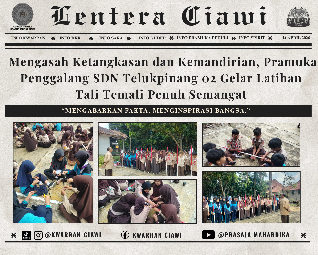 Mengasah Ketangkasan dan Kemandirian, Pramuka Penggalang SDN Telukpinang 02 Gelar Latihan Tali Temali Penuh Semangat