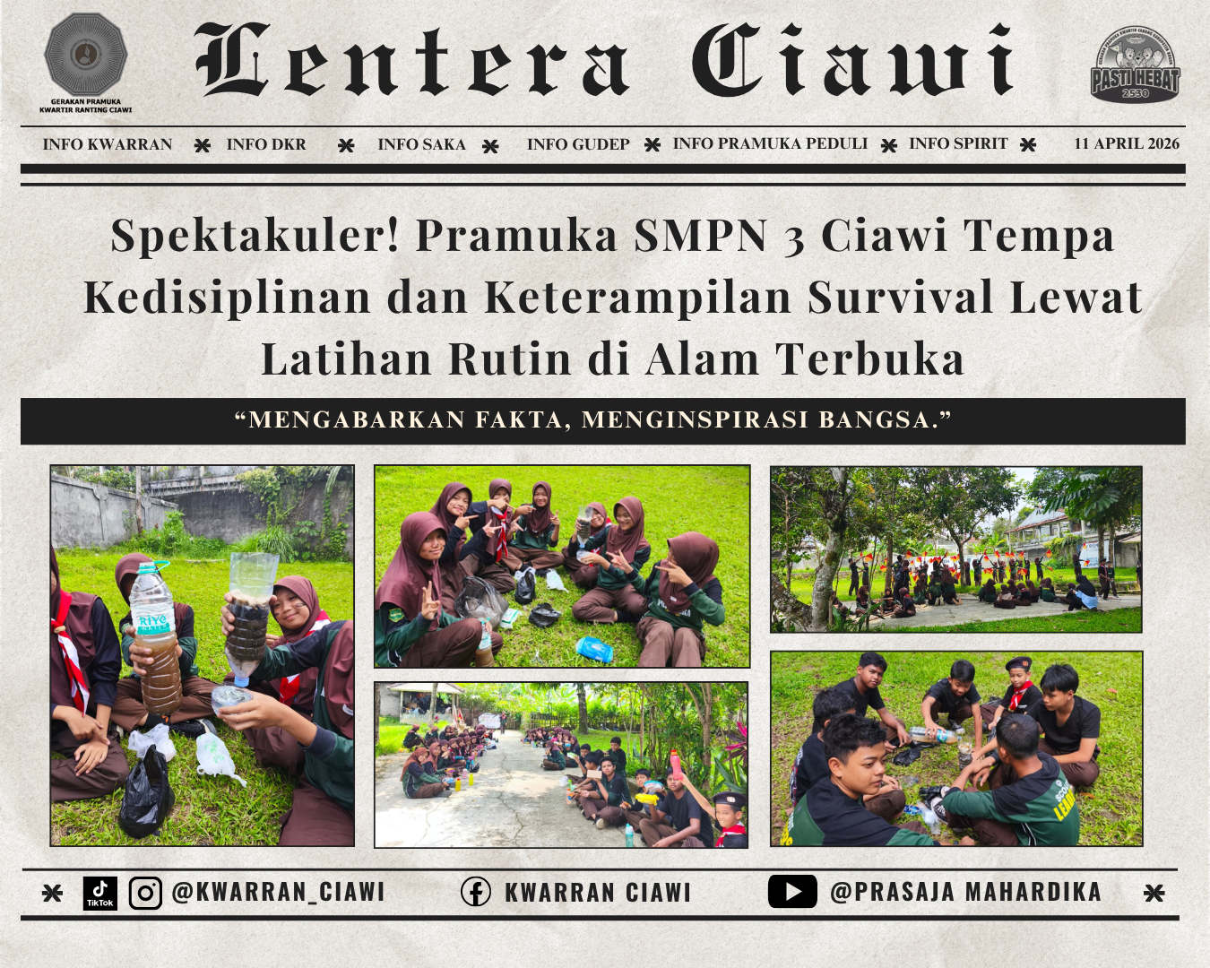 Spektakuler! Pramuka SMPN 3 Ciawi Tempa Kedisiplinan dan Keterampilan Survival Lewat Latihan Rutin di Alam Terbuka