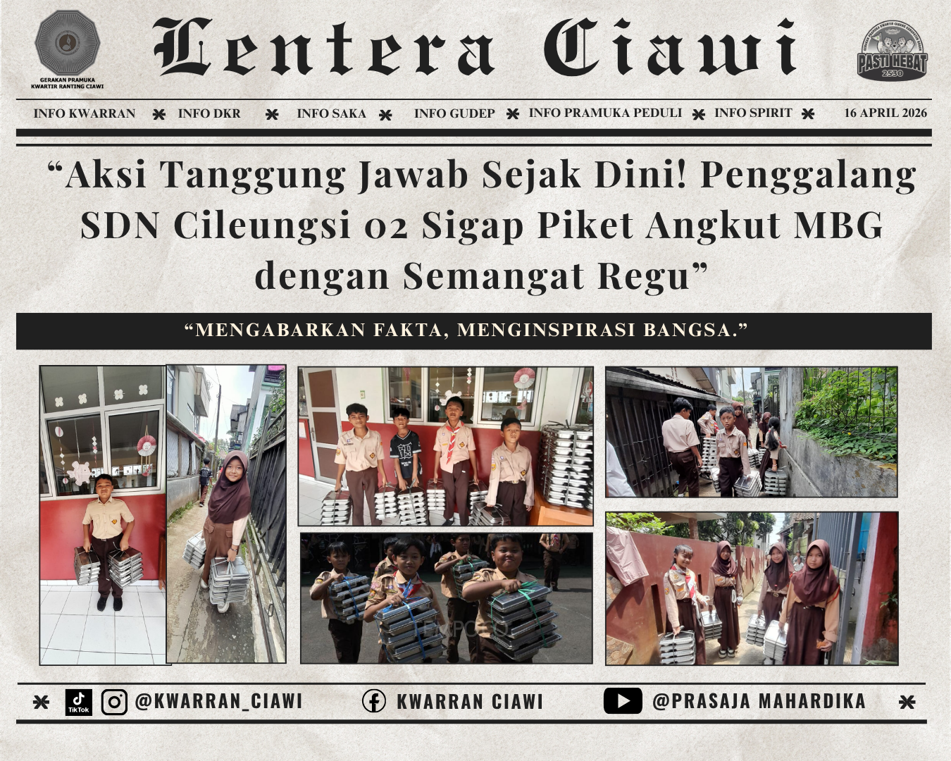 “Aksi Tanggung Jawab Sejak Dini! Penggalang SDN Cileungsi 02 Sigap Piket Angkut MBG dengan Semangat Regu”