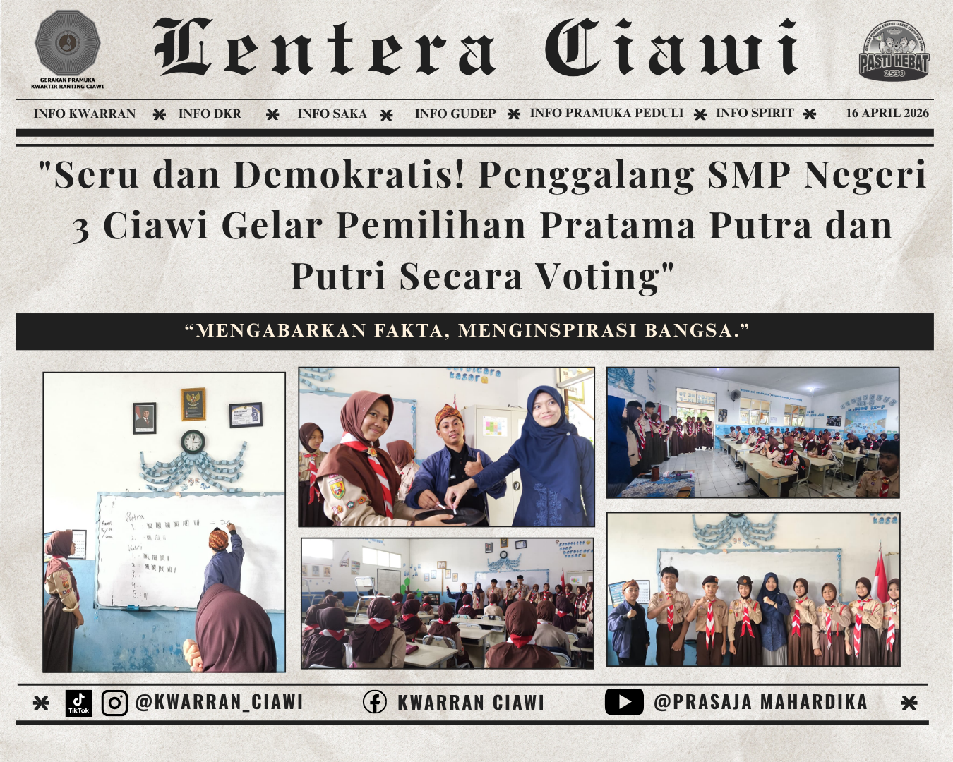 "Seru dan Demokratis! Penggalang SMP Negeri 3 Ciawi Gelar Pemilihan Pratama Putra dan Putri Secara Voting"