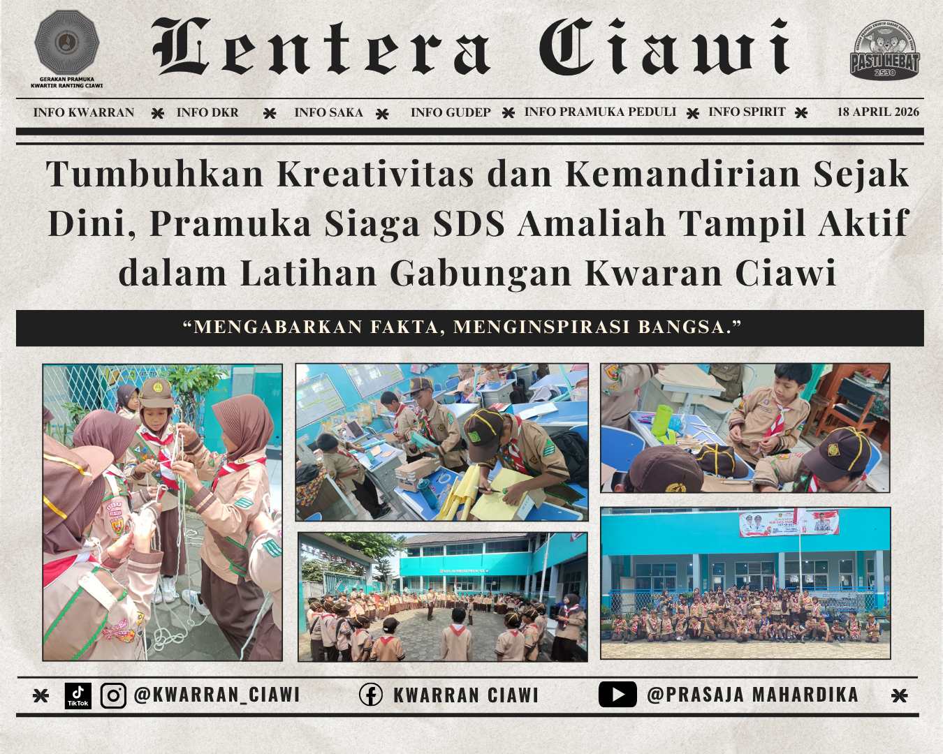 Tumbuhkan Kreativitas dan Kemandirian Sejak Dini, Pramuka Siaga SDS Amaliah Tampil Aktif dalam Latihan Gabungan Kwaran Ciawi