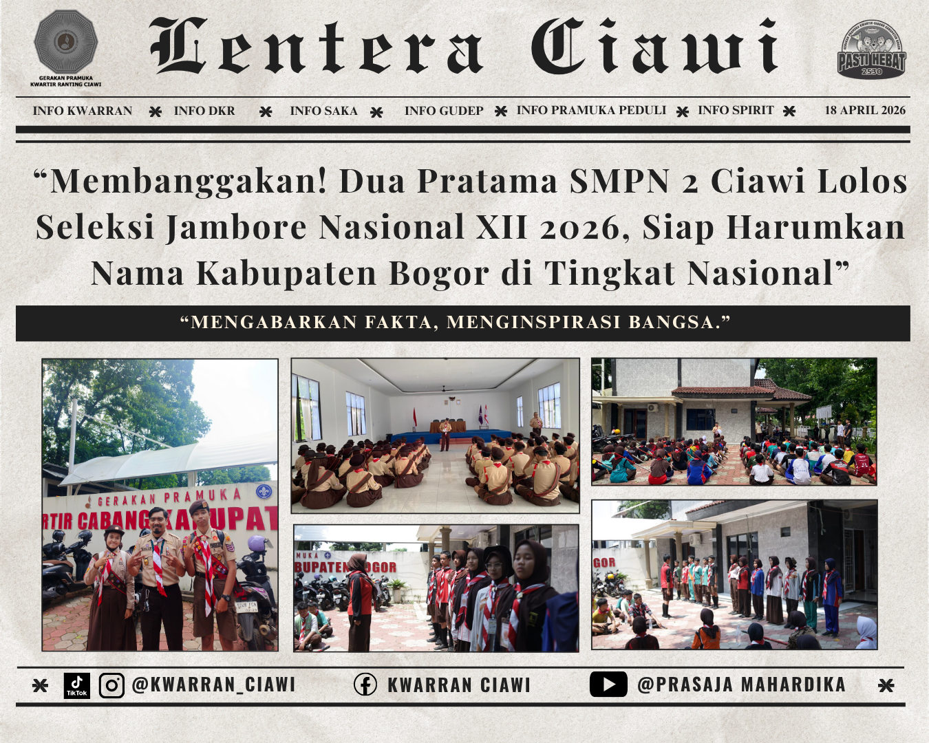 “Membanggakan! Dua Pratama SMPN 2 Ciawi Lolos Seleksi Jambore Nasional XII 2026, Siap Harumkan Nama Kabupaten Bogor di Tingkat Nasional”