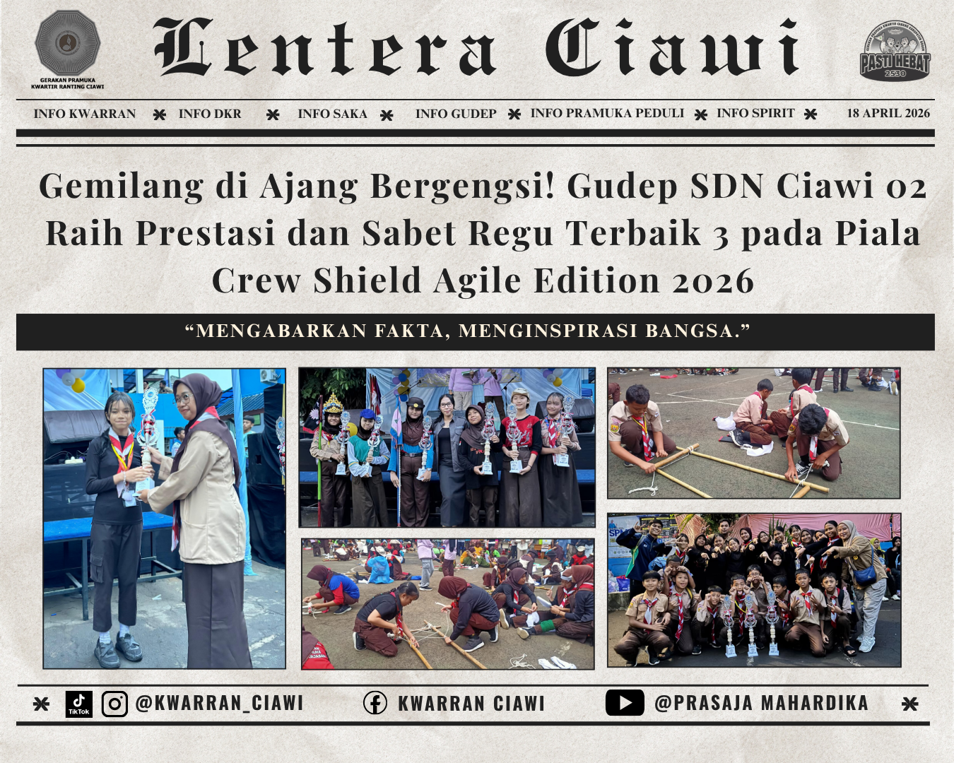 Gemilang di Ajang Bergengsi! Gudep SDN Ciawi 02 Raih Prestasi dan Sabet Regu Terbaik 3 pada Piala Crew Shield Agile Edition 2026