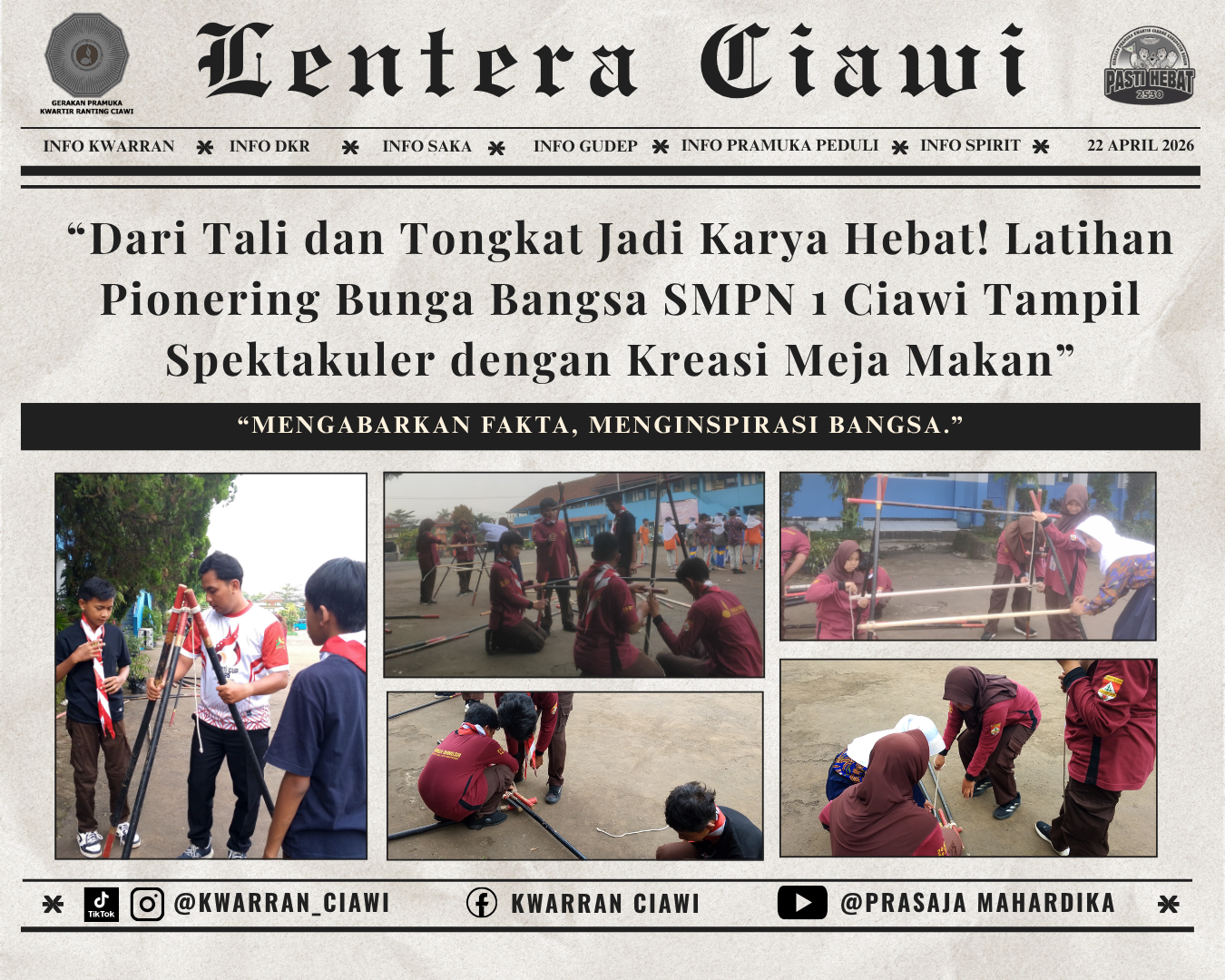 “Dari Tali dan Tongkat Jadi Karya Hebat! Latihan Pionering Bunga Bangsa SMPN 1 Ciawi Tampil Spektakuler dengan Kreasi Meja Makan”