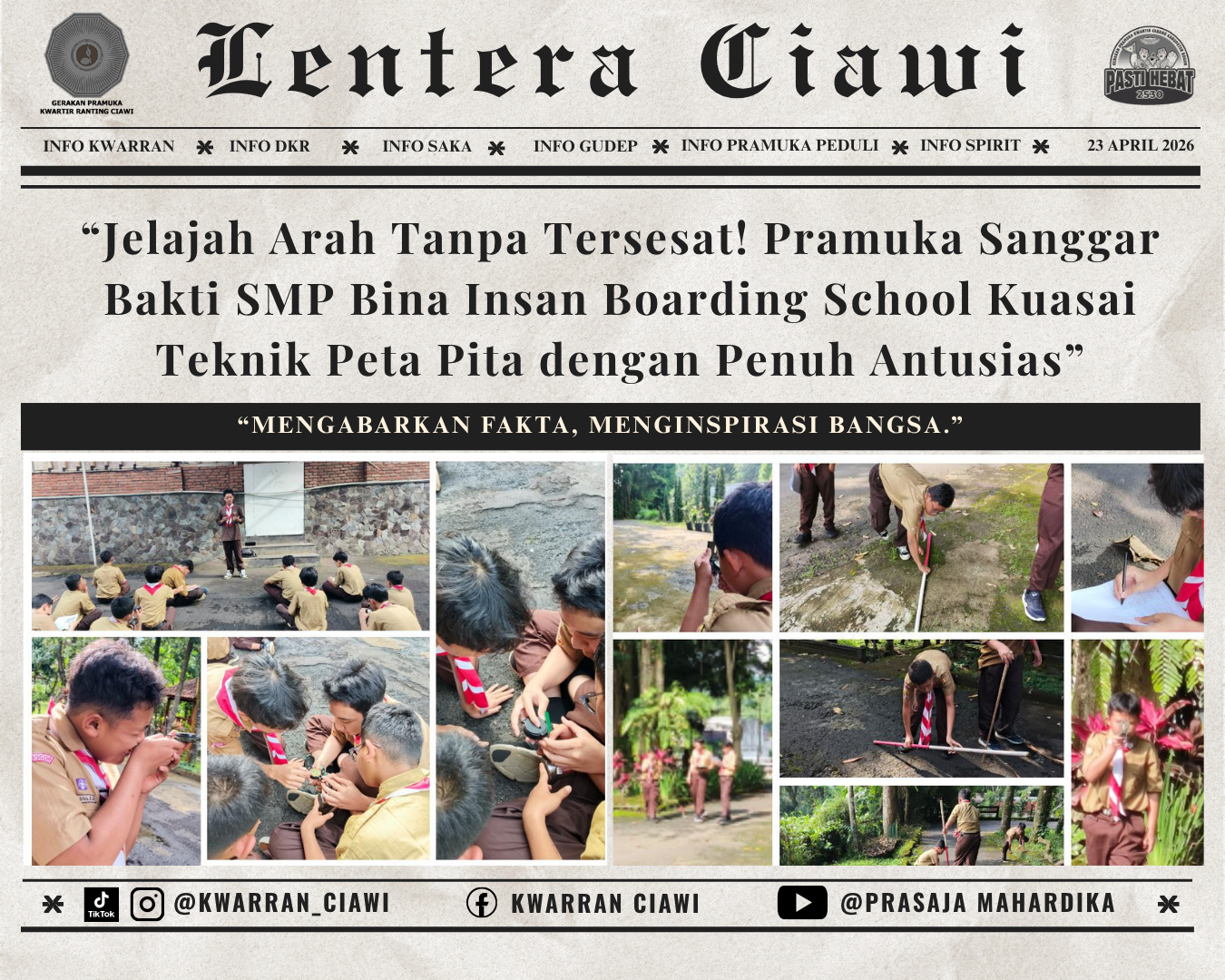 “Jelajah Arah Tanpa Tersesat! Pramuka Sanggar Bakti SMP Bina Insan Boarding School Kuasai Teknik Peta Pita dengan Penuh Antusias”