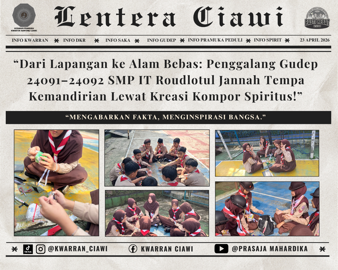 “Dari Lapangan ke Alam Bebas: Penggalang Gudep 24091–24092 SMP IT Roudlotul Jannah Tempa Kemandirian Lewat Kreasi Kompor Spiritus!”