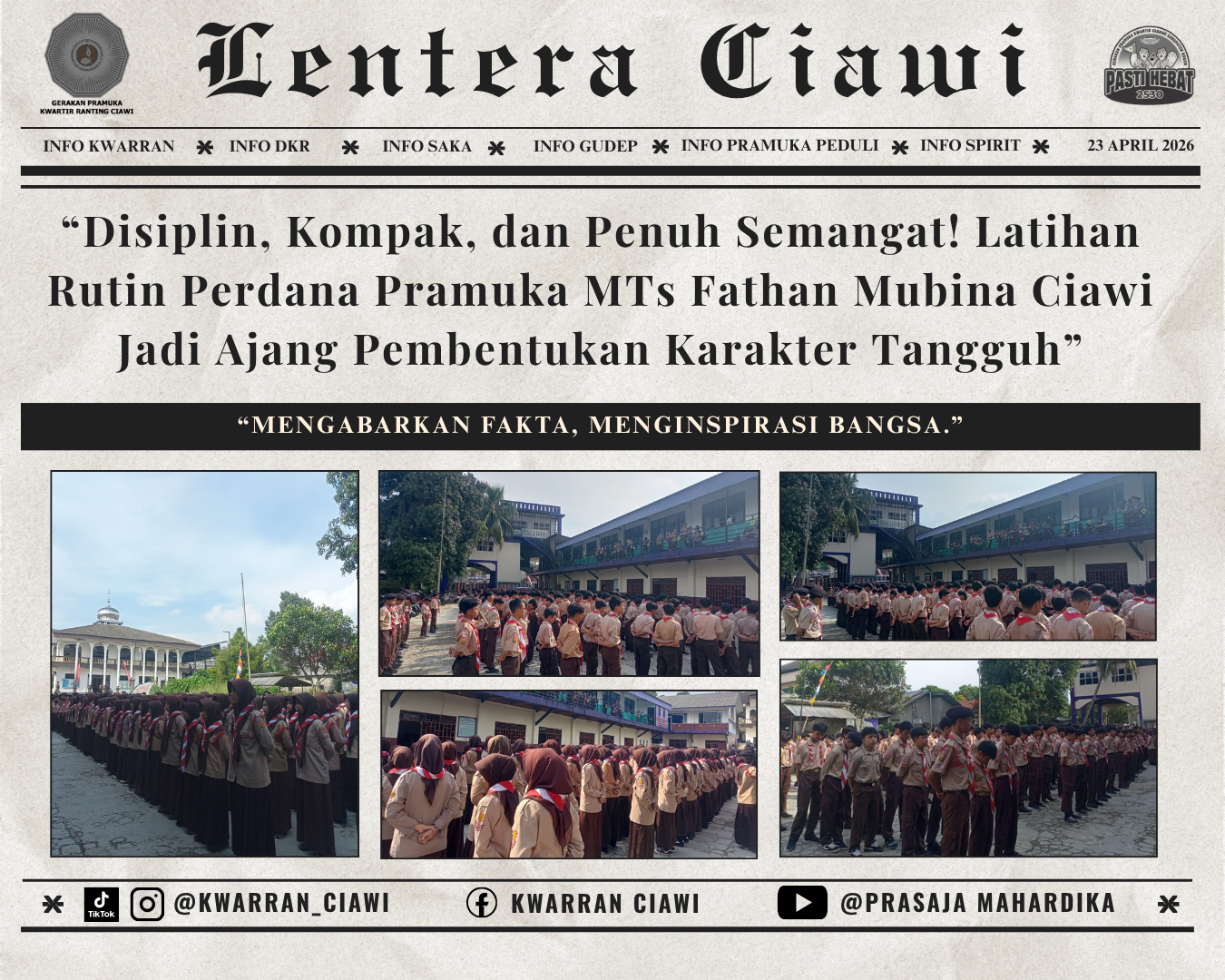 “Disiplin, Kompak, dan Penuh Semangat! Latihan Rutin Perdana Pramuka MTs Fathan Mubina Ciawi Jadi Ajang Pembentukan Karakter Tangguh”