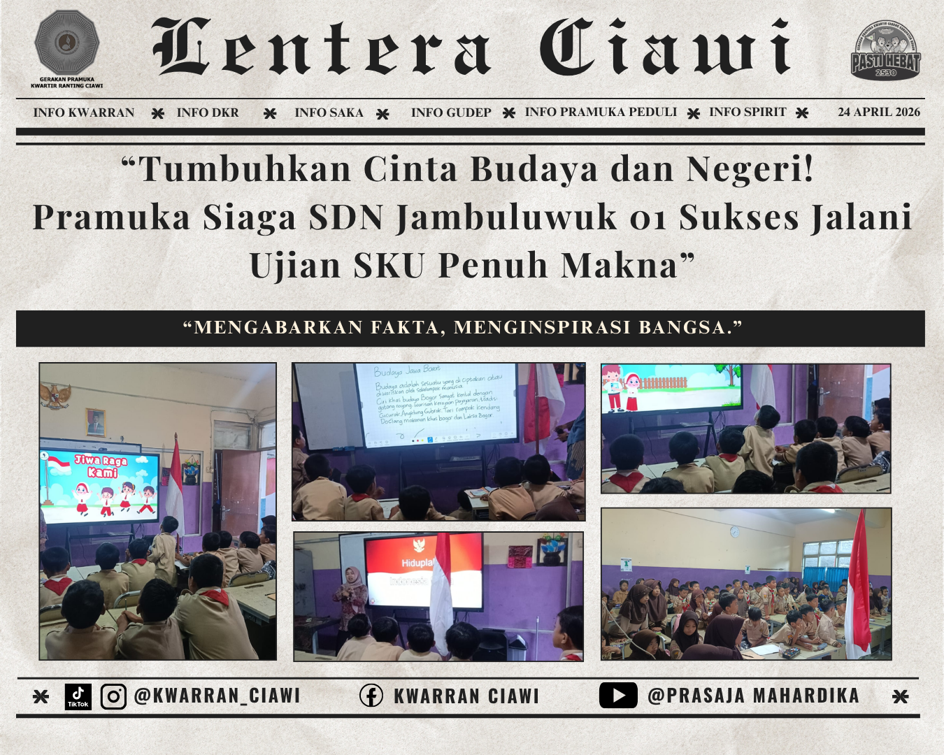 “Tumbuhkan Cinta Budaya dan Negeri! Pramuka Siaga SDN Jambuluwuk 01 Sukses Jalani Ujian SKU Penuh Makna”