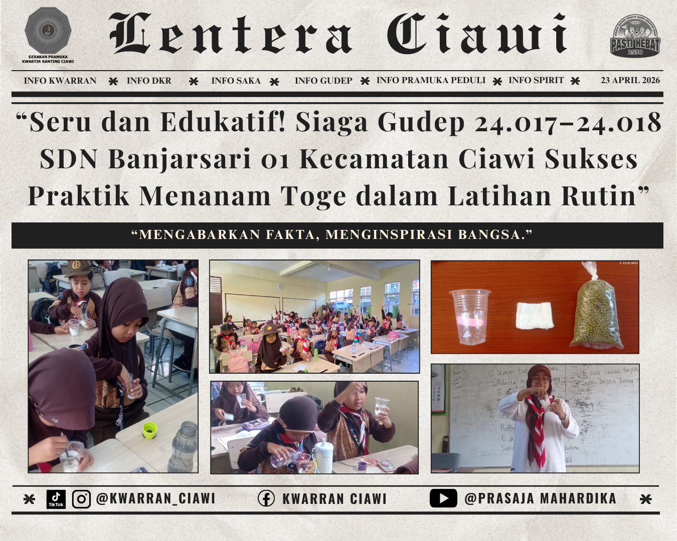 “Seru dan Edukatif! Siaga Gudep 24.017–24.018 SDN Banjarsari 01 Kecamatan Ciawi Sukses Praktik Menanam Toge dalam Latihan Rutin”