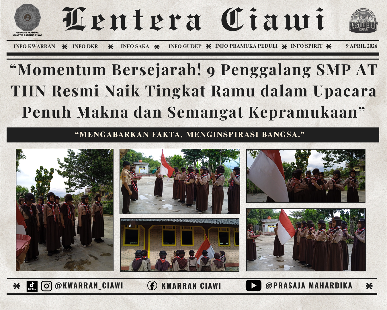 “Momentum Bersejarah! 9 Penggalang SMP AT TIIN Resmi Naik Tingkat Ramu dalam Upacara Penuh Makna dan Semangat Kepramukaan”