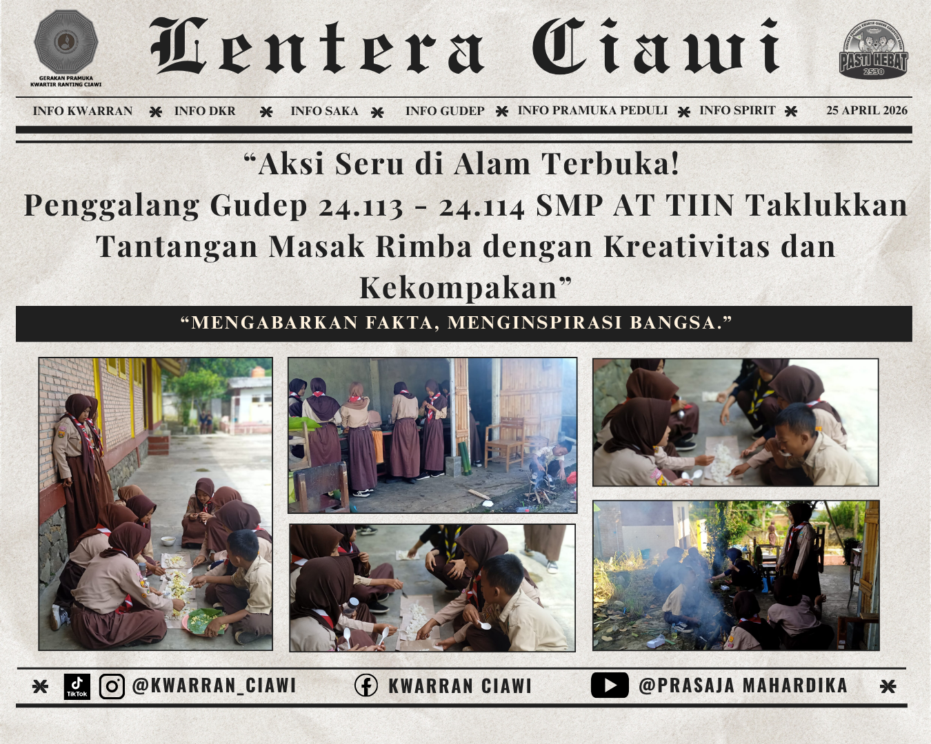 “Aksi Seru di Alam Terbuka! Penggalang Gudep 24.113 - 24.114 SMP AT TIIN Taklukkan Tantangan Masak Rimba dengan Kreativitas dan Kekompakan”