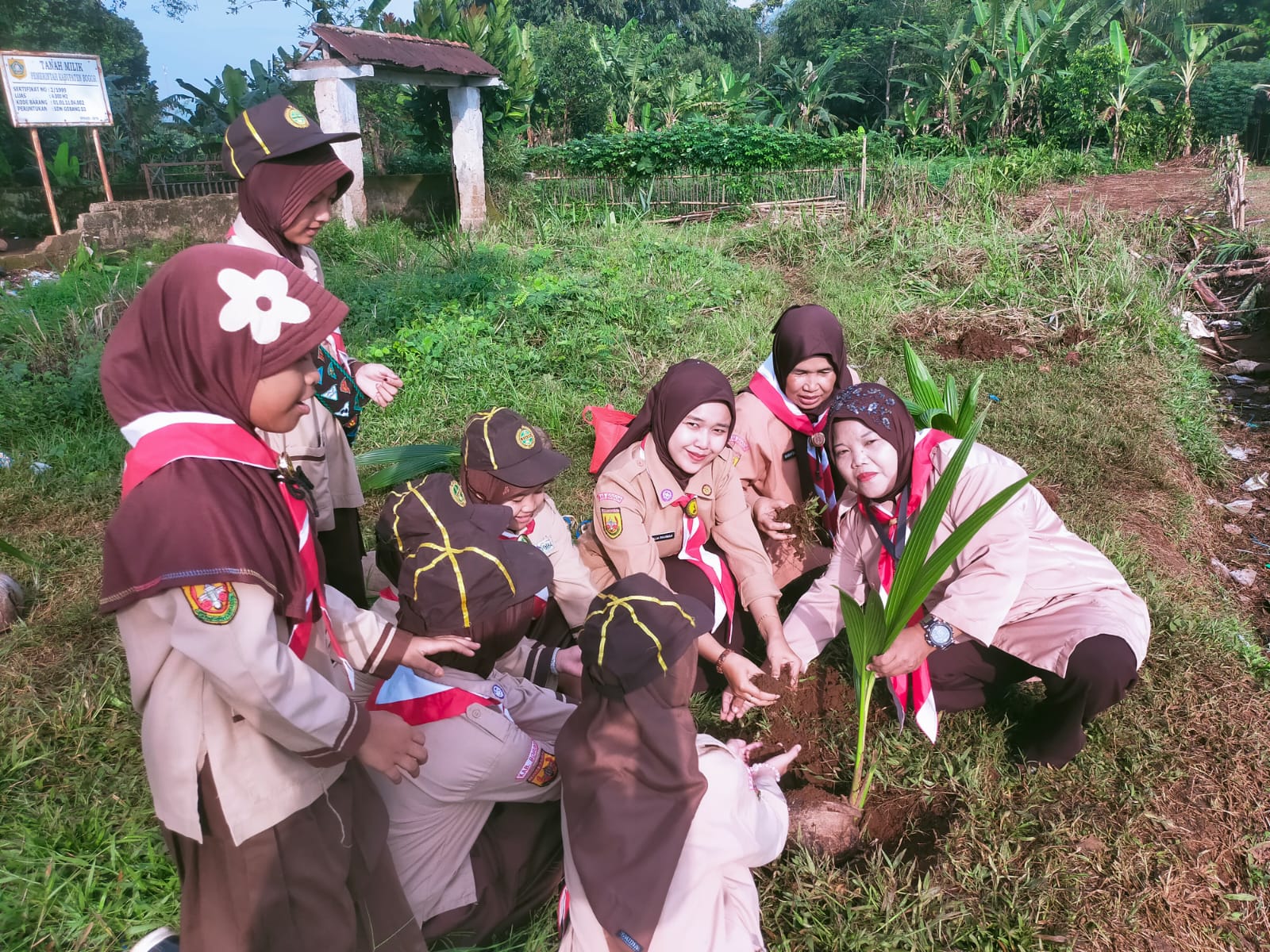 Generasi Hebat Peduli Lingkungan! SDN Gobang 03 Tanam Bibit Tunas Kelapa
