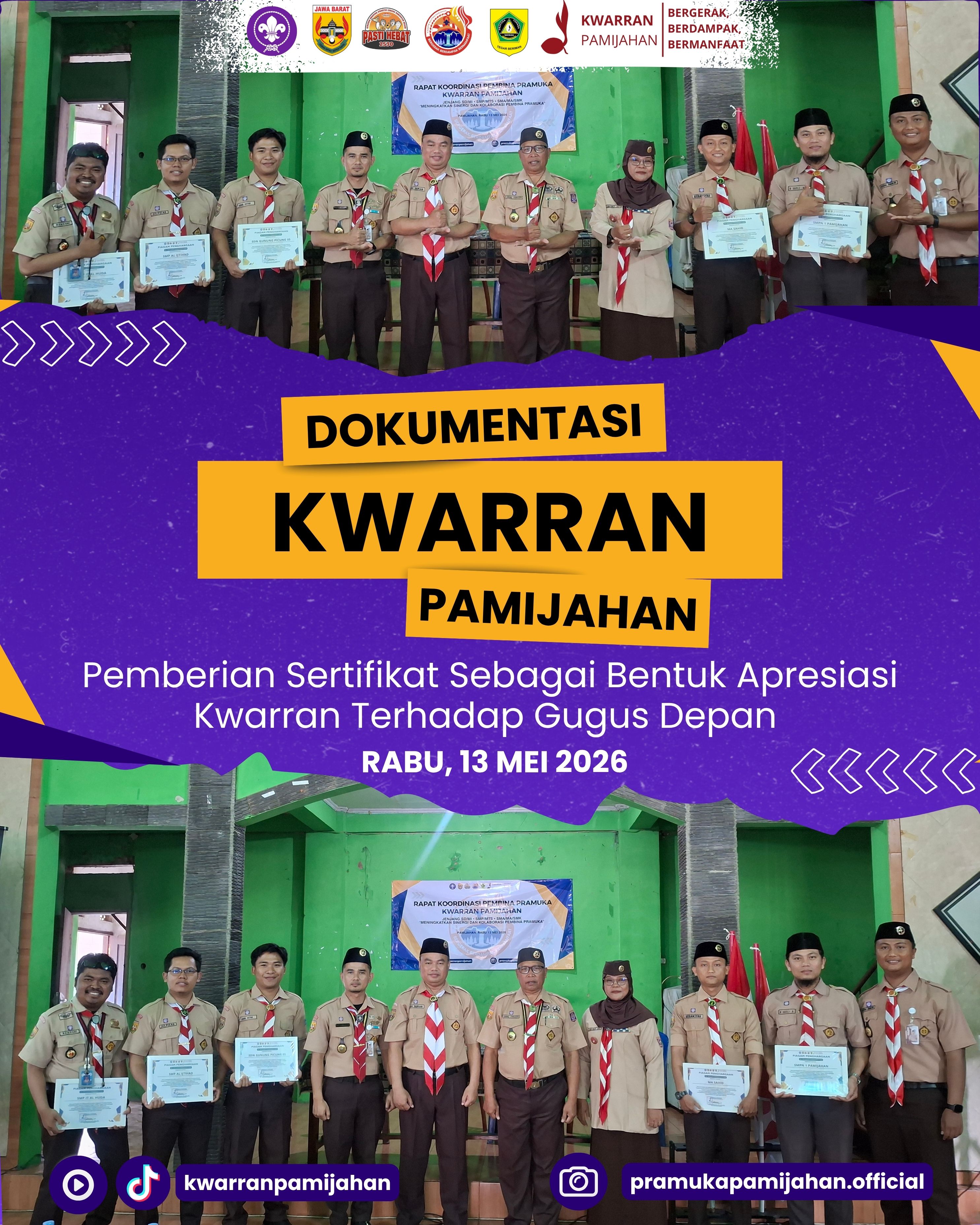 🏆⚜️ Bentuk Apresiasi dan Kebanggaan! Kwarran Pamijahan Berikan Sertifikat kepada Gugus Depan Peserta Pramuka Garuda 🔥