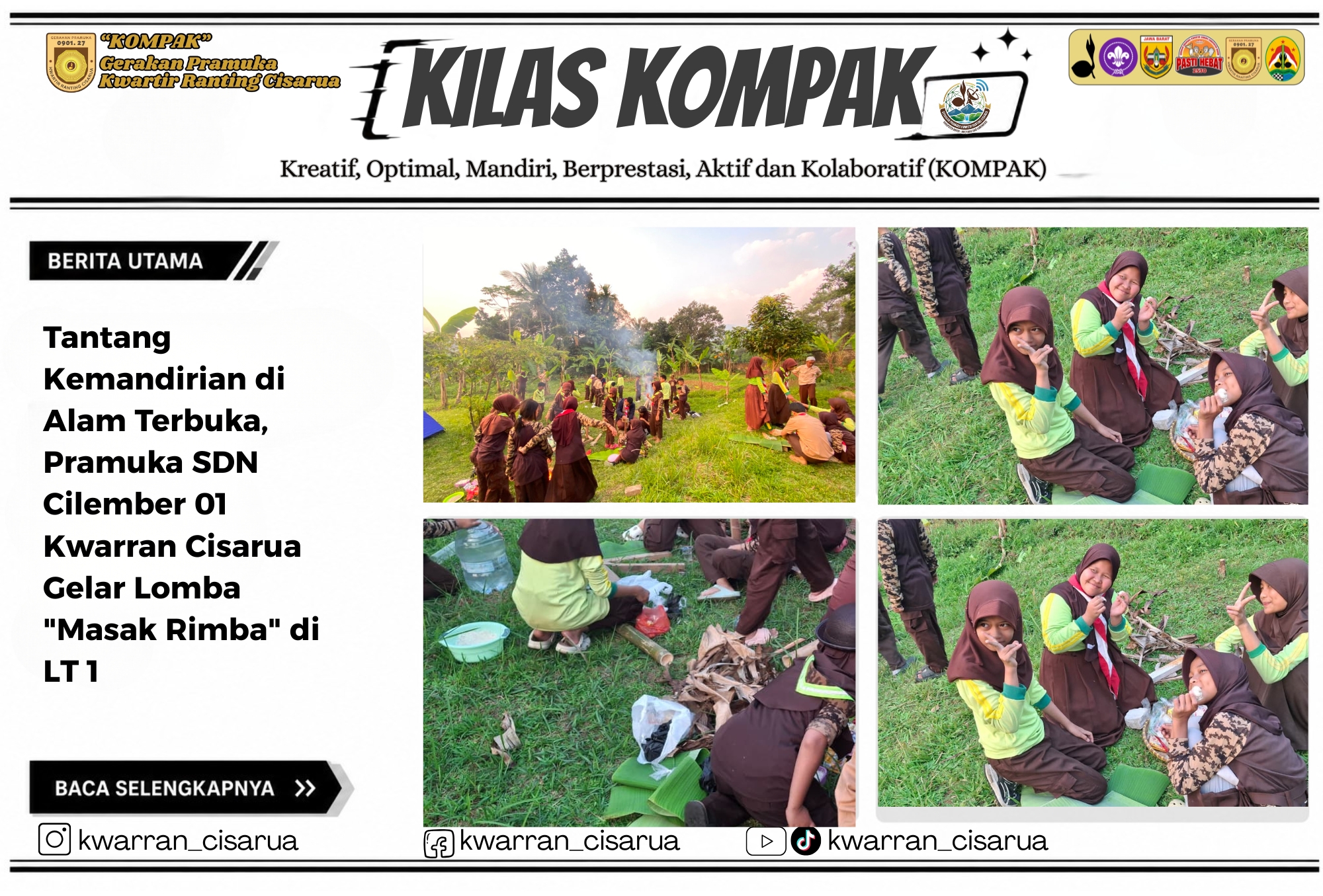 Tantang Kemandirian di Alam Terbuka, Pramuka SDN Cilember 01 Kwarran Cisarua Gelar Lomba "Masak Rimba" di LT 1