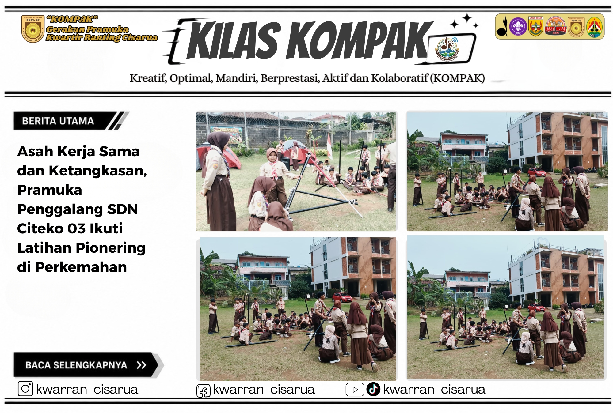 Asah Kerja Sama dan Ketangkasan, Pramuka Penggalang SDN Citeko 03 Ikuti Latihan Pionering di Perkemahan