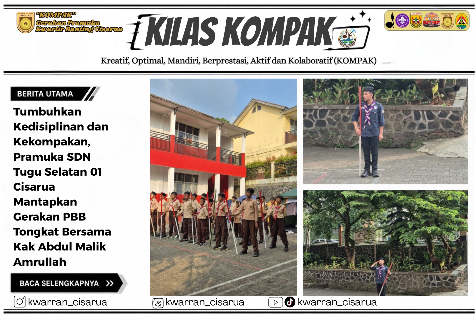 Tumbuhkan Kedisiplinan dan Kekompakan, Pramuka SDN Tugu Selatan 01 Cisarua Mantapkan Gerakan PBB Tongkat Bersama Kak Abdul Malik Amrullah