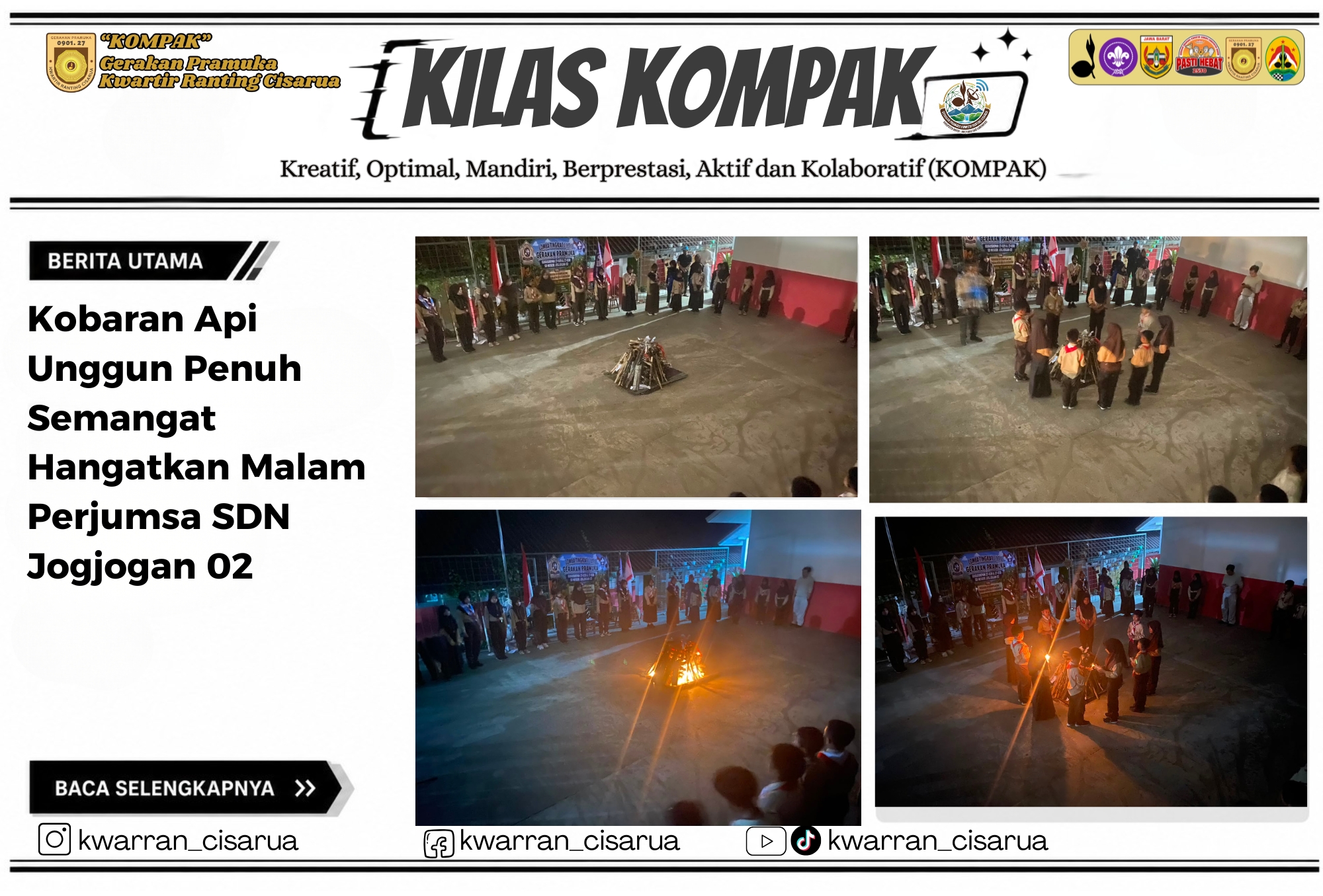 Kobaran Api Unggun Penuh Semangat Hangatkan Malam Perjumsa SDN Jogjogan 02