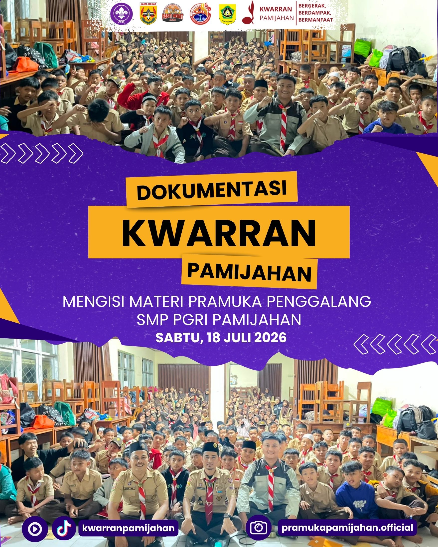 ⚜️📚 Tanamkan Karakter dan Jiwa Kepemimpinan! Kwarran Pamijahan Berikan Materi Kepramukaan kepada Pramuka Penggalang SMP PGRI Gunung Picung