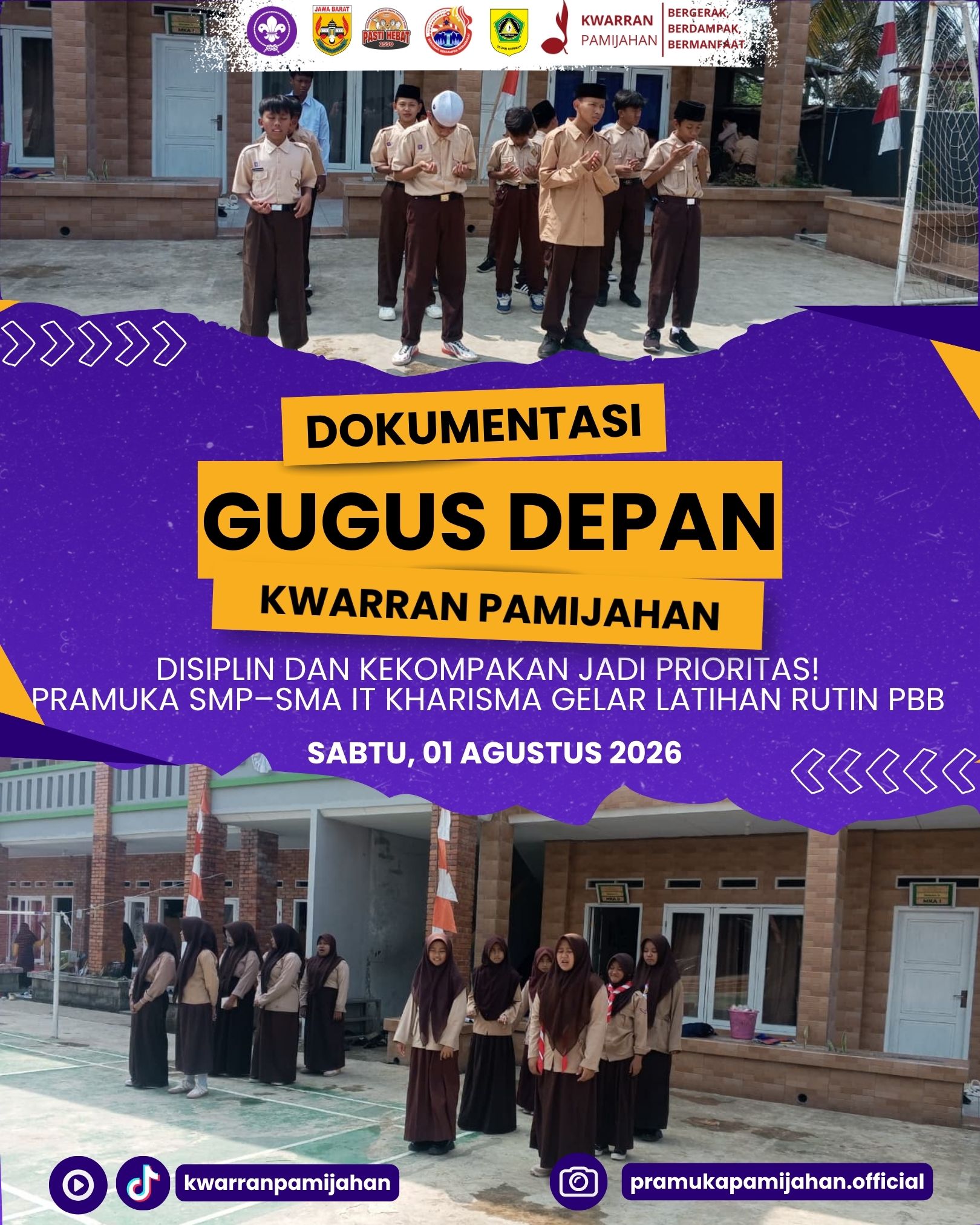 ⚜️🫡 Disiplin dan Kekompakan Jadi Prioritas! Pramuka SMP–SMA IT Kharisma Gelar Latihan Rutin PBB