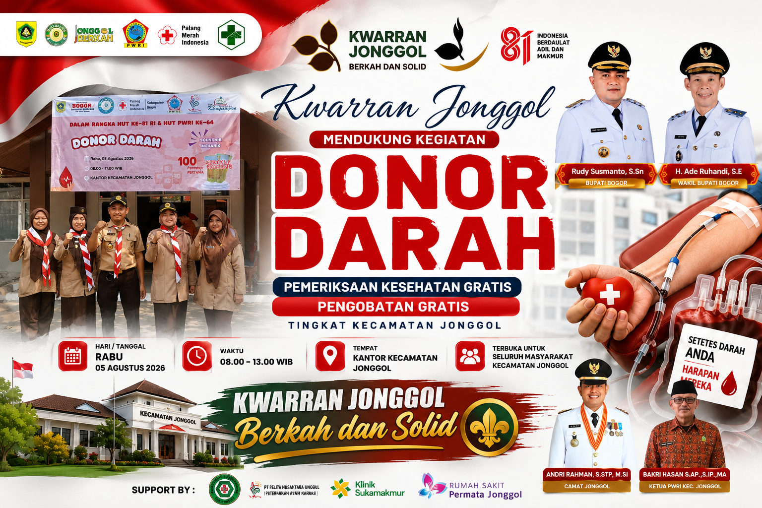 Sambut Hari Pramuka ke-65, Kwarran Jonggol Berpartisipasi dalam Donor Darah sebagai Wujud Bulan Bakti Gerakan Pramuka