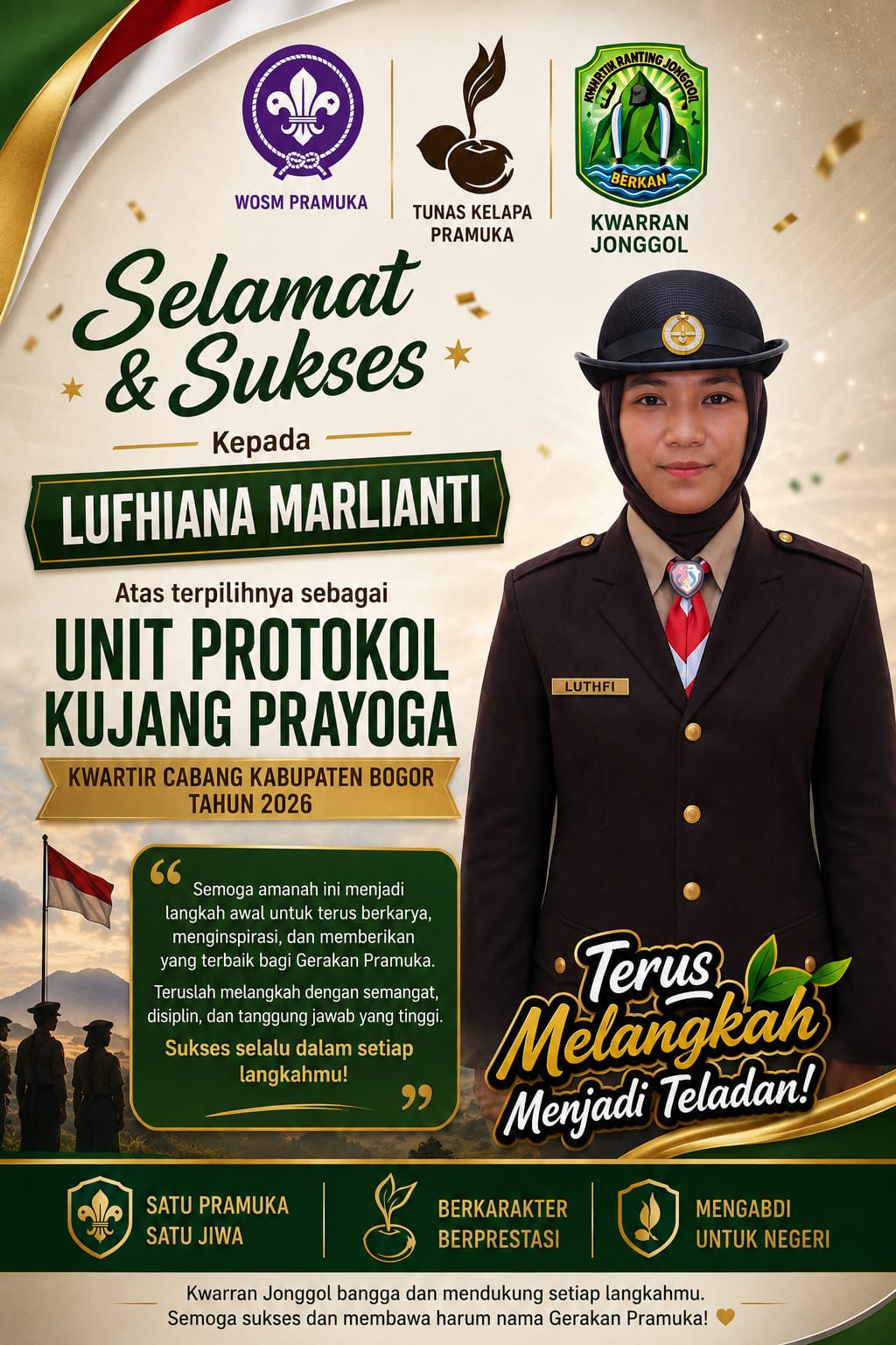 Kwarran Jonggol Ucapkan Selamat atas Dilantiknya Lutfhiana Marlianti sebagai Anggota Unit Protokol Kujang Prayoga Kwarcab Kabupaten Bogor